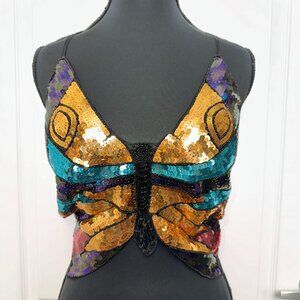 Y2K Sequin Butterfly Crop Top – One Size (Fits S/M)